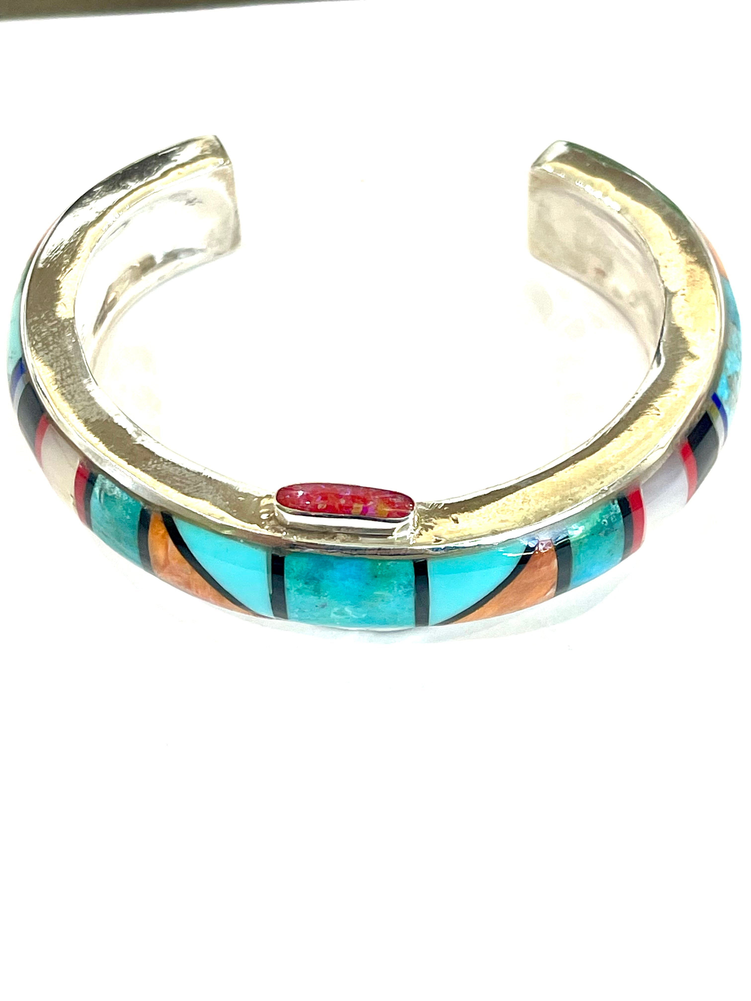 Handmade Sterling Silver Multi Stone Inlay Cuff