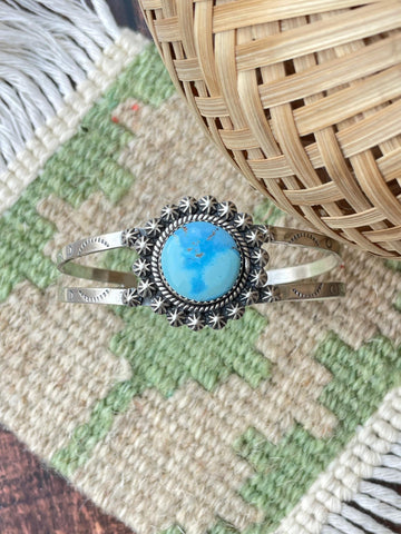 Handmade Sterling Silver Golden Hills Turquoise Cuff Bracelet-Unique Style