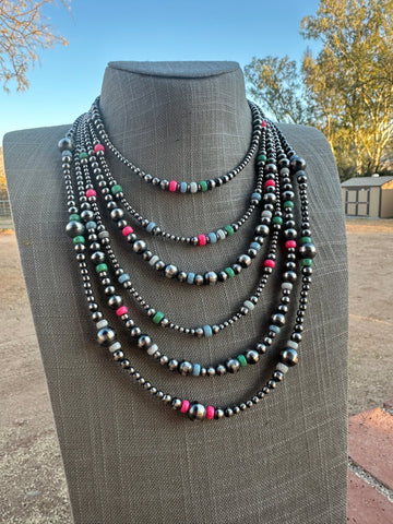 Navajo Style Navajo Pearl Sterling Silver Sherbet Opal Necklaces