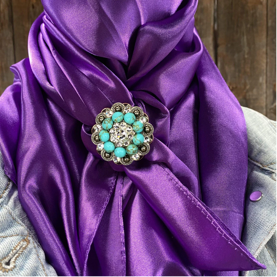 35X35&quot; Solid Purple Wild Rag / Scarf WRS1 - Crystal Concho Wild Rag Slides - Assorted
