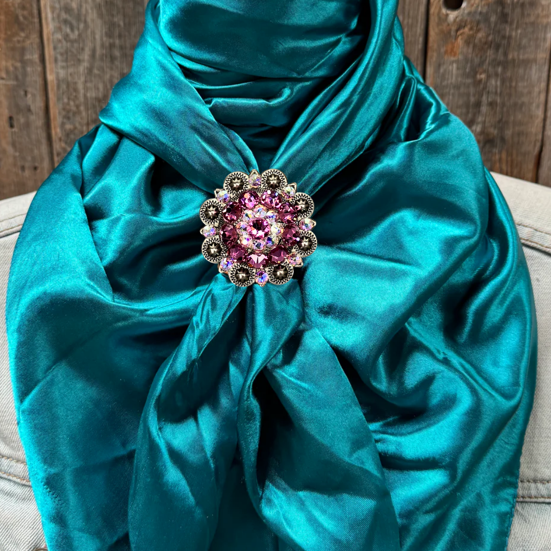 35X35&quot; Solid Teal Wild Rag / Scarf WRS5 - Crystal Concho Wild Rag Slides - Assorted