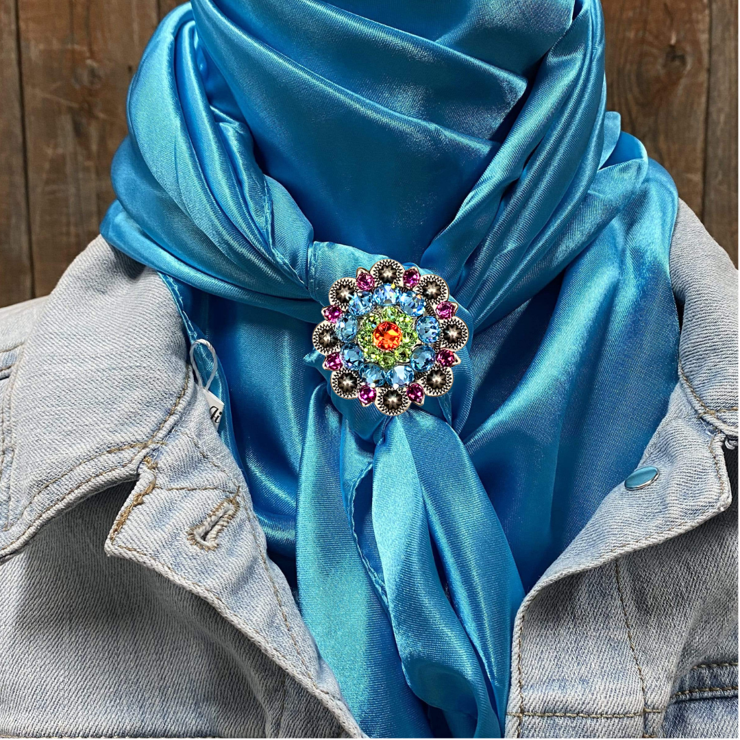 35X35&quot; Solid Aqua Wild Rag / Scarf WRS8 - Crystal Concho Wild Rag Slides - Assorted