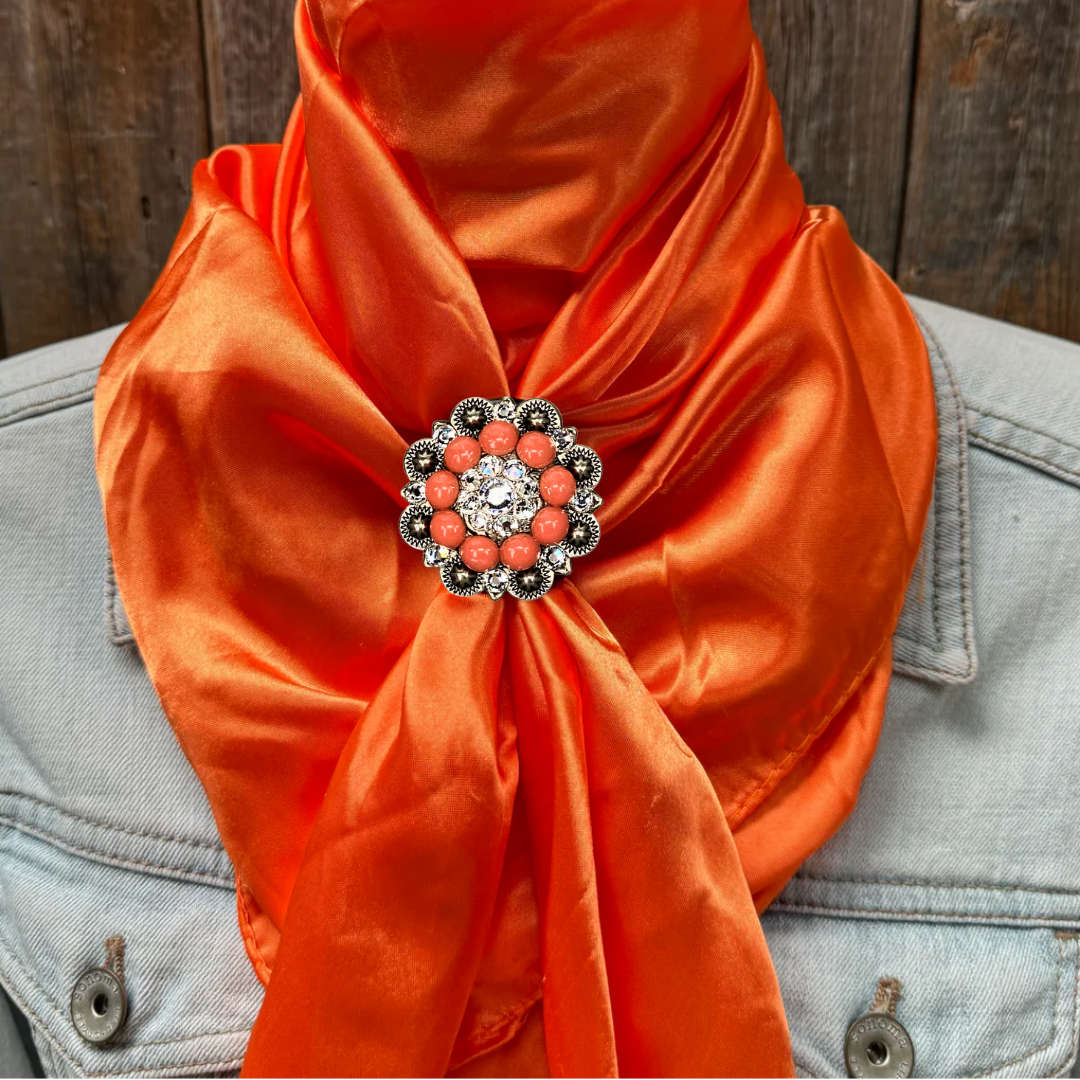 35X35&quot; Solid Orange Wild Rag / Scarf WRS20 - Crystal Concho Wild Rag Slides - Assorted