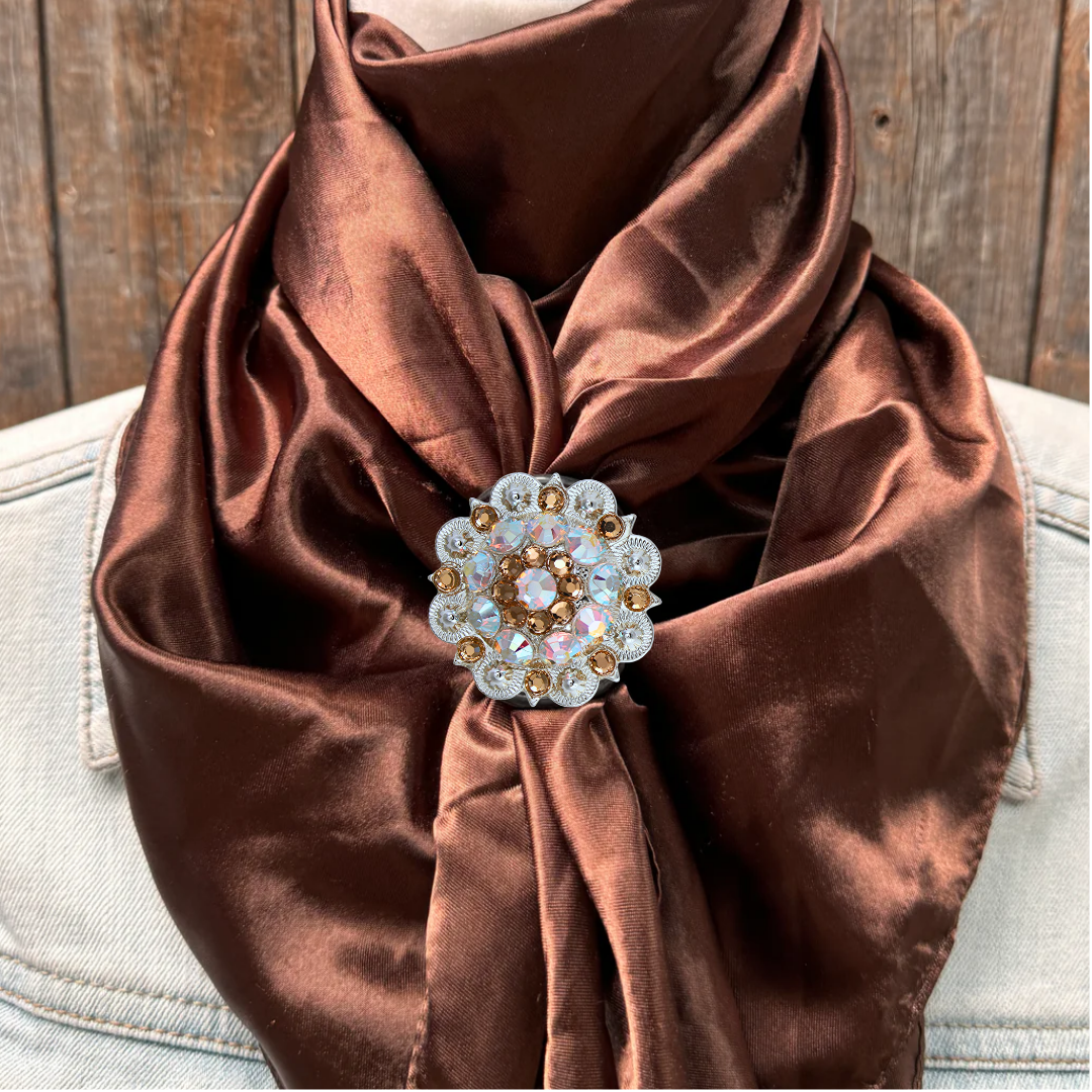 35X35&quot; Solid Brown Wild Rag / Scarf WRS2 - Crystal Concho Wild Rag Slides - Assorted