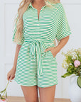 Annabelle Stripe Buttoned & Tie Romper