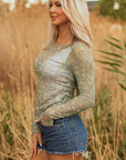 Amber Vintage Floral Mesh Long Sleeve Top