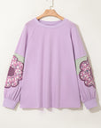 Phalaenopsis Flower Patch Colorblock Plus Size Pullover Top