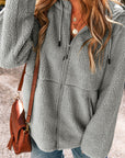 Fleece Zip Up Drawstring Hooded Pocketed Jacket