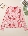 Floral Reverse Seam Mesh Long Sleeve Top