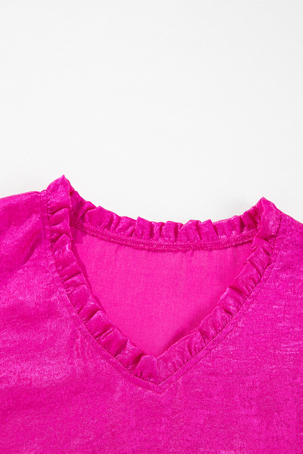 Solid Metallic V-Neck Puff Sleeve Babydoll Blouse