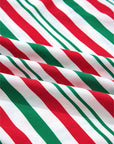 Christmas Stripe Velvet Bow Cuffs Pajama Set