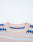 Stripe Eyelet Knit Drop Shoulder Sweater