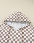 Checker Patchwork Tie Neck Oversized Hoodie