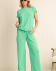 Solid Corded Short Sleeve T Shirt And Wide Leg Pants Set