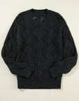 Hollow-Out Knit V-Neck Drop Shoulder Sweater