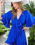 Tie-Front Relaxed Ruffle Hem Keyhole Romper