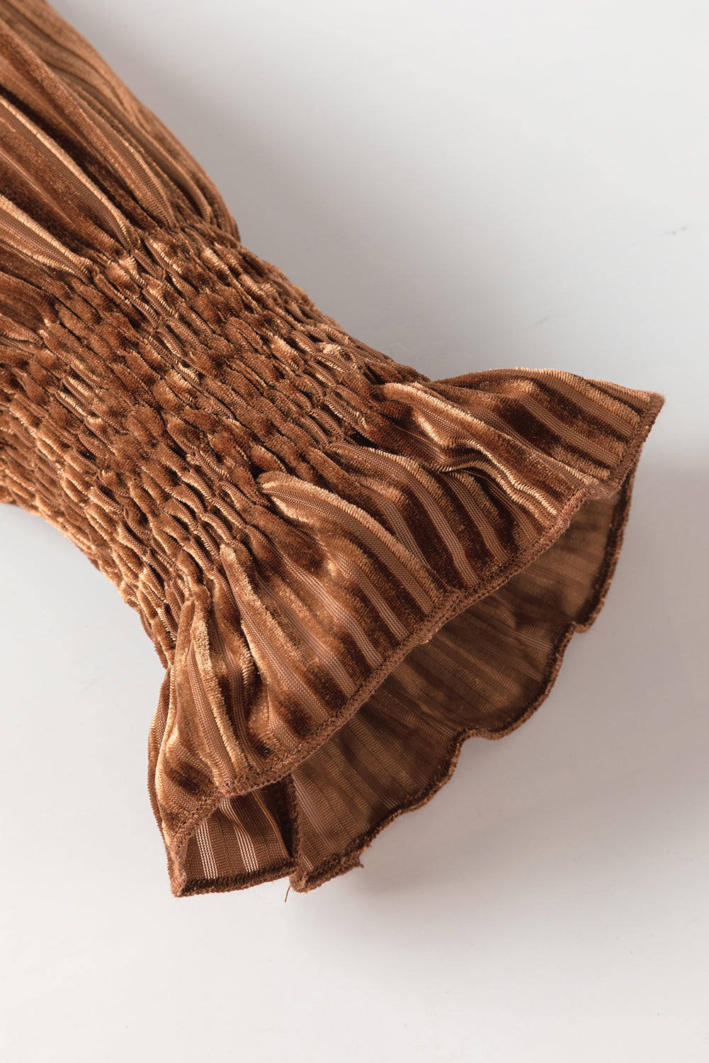 Ribbed Velvet Smocked Babydoll Blouse