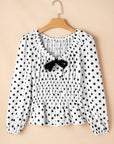 Polka Dot Bow Square Neck Puff Sleeve Top