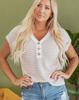 Anaya Stripe Buttoned Front V Neck Knitted Top