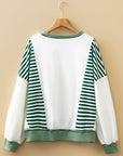 Stripe Colorblock Patchwork Contrast Stitch Sweatshirt