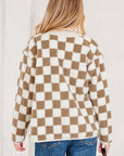 Checker Sherpa Button Front Chunky Jacket