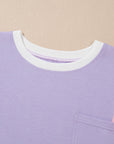 Colorblock Patchwork 3/4 Sleeve Chest Pocket T-Shirt