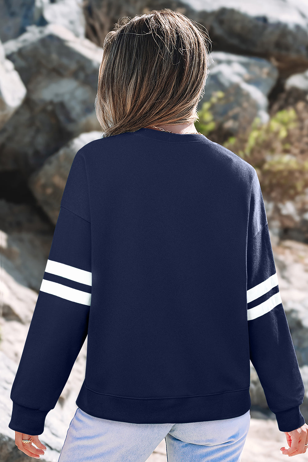 Varsity Stripe Drop Shoulder Sweatshirt