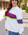 Plus Size Stripe Colorblock Drop Shoulder Sweatshirt