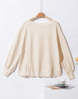 Waffle Knit Bishop Sleeve Side Split Top