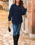 Solid Cable Knit Textured Puff Sleeve Shacket
