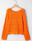Solid Open Crochet Scallop Edge Sweater