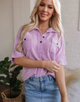 Kyla Flap Pocket Collared Buttoned Short Sleeve Blouse