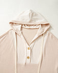 Waffle Patchwork Drop Shoulder Long Sleeve Hooded Top