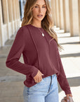 Solid Reverse Seam Crew Neck Long Sleeve Top