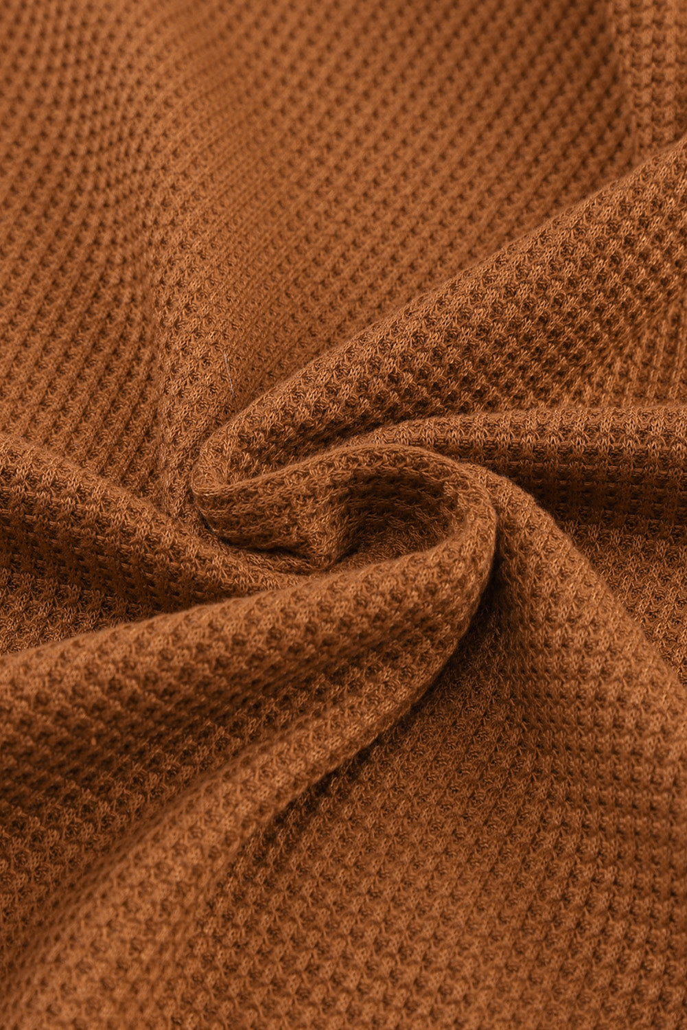 Solid Waffle Knit Round Neck Long Sleeve Top