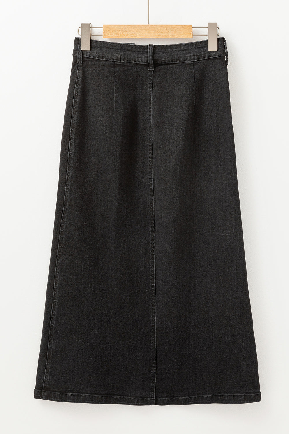 Emberlynn Button Fly Side Split High Waist Denim Midi Skirt