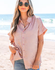 Kiana Metallic Buttoned Loose Fit Short Sleeve Shirt