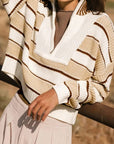 Stripe Half-Zip Drop Shoulder Sweater