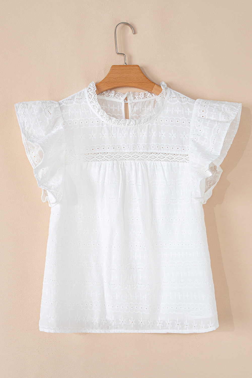Alondra Lace Flutter Sleeve Eyelets Blouse