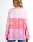 Stripe Colorblock Reverse Seam Long Sleeve Top