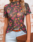 Floral Mesh Short Sleeve Top