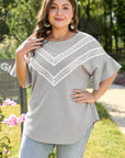 Rory Plus Size Lace Insert Waffle Ruffle Top