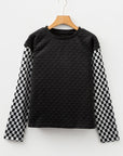 Checker Textured Patchwork Long Sleeve Top