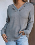 Collins V Neck Ribbed Drop Shoulder Hooded Sweater