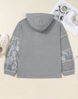 Plus Size Stripe Patchwork Waffle Half-Button Hooded Top