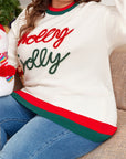 Plus Size Christmas Holly Jolly Colorblock Edge Sweater