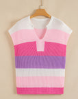 Stripe Colorblock V-Neck Sweater T-Shirt