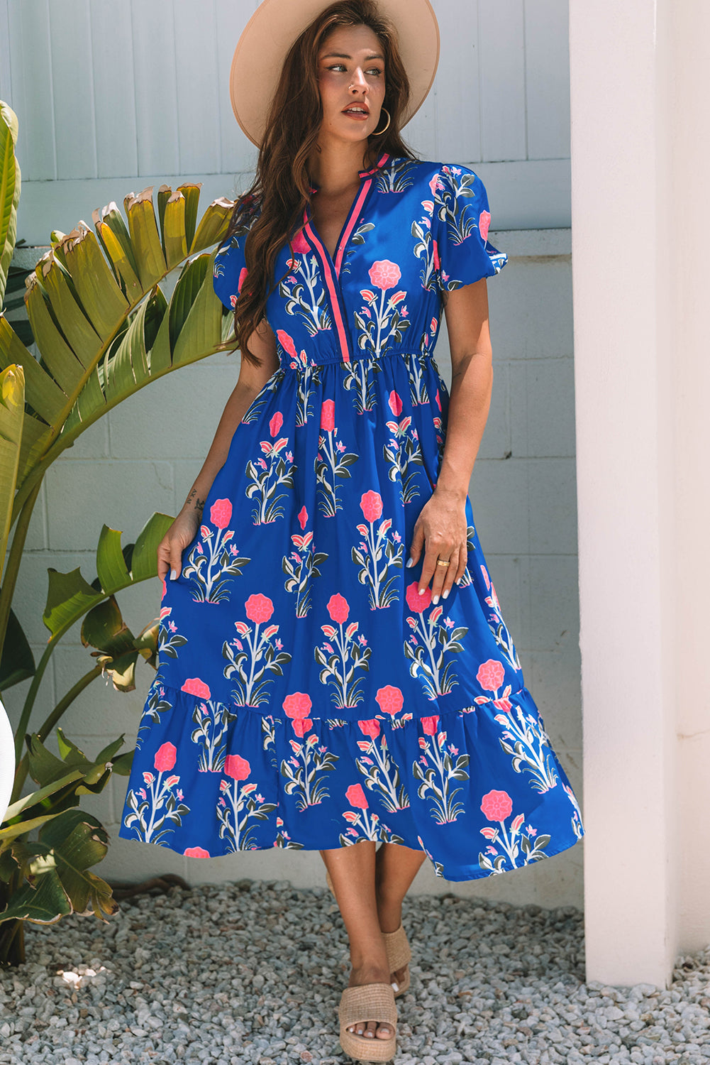 Blue Ruffle Hem Country Dress