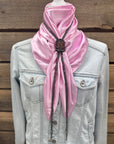 35X35" Solid Pink Wild Rag / Scarf - Leather Slide and Bolo Tie