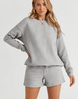 Textured Long Sleeve Top and Drawstring Shorts Set